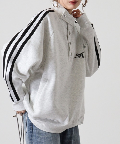 RE730 トレーナー スウェット Half button stand collar
