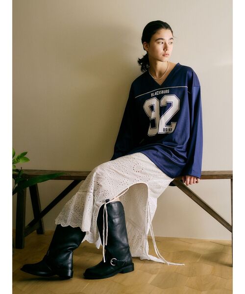 Ungrid（アングリッド） tシャツ メッシュコンビナンバリングロング
