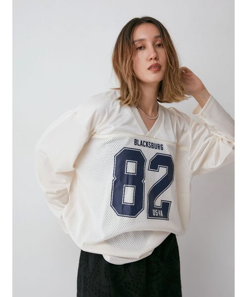 Ungrid tシャツ メッシュコンビナンバリングロングスリーブTee