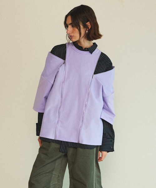 tシャツ Shoulder Zip Design T-shirt/ショルダージップＴシャツ「MAISON SPECIAL/メゾンスペシャル」 レディー MAISON SPECIAL tシャツ Shoulder Zip Design T-shirt