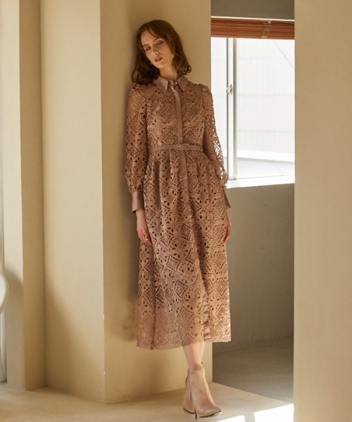 ERADIE ワンピース ドレス ERADIE ワンピース Chemical lace satin shirt dress ケミカル