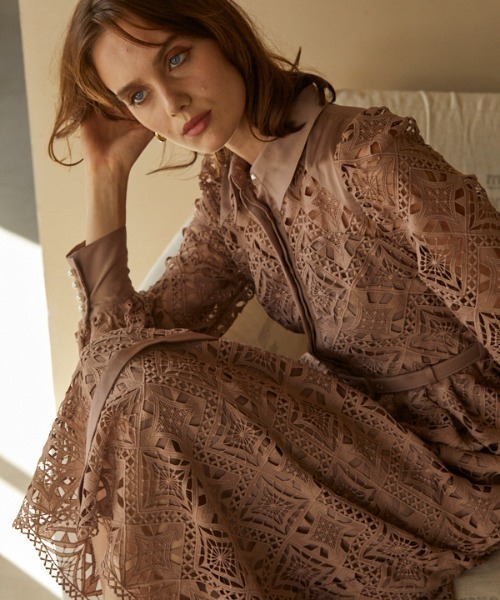 ERADIE ワンピース Chemical lace satin shirt dress ケミカル