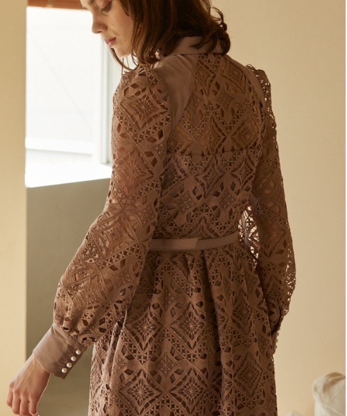 ERADIE ワンピース ERADIE ワンピース Chemical lace satin shirt dress ケミカル