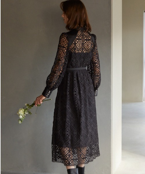ERADIE ワンピース ERADIE ワンピース Chemical lace satin shirt dress ケミカル