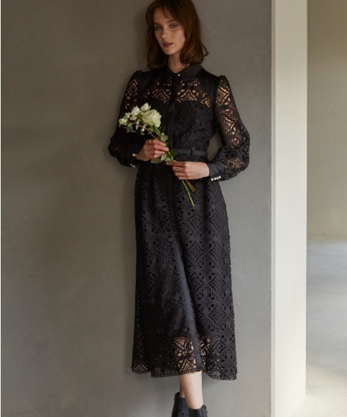 ERADIE ワンピース ERADIE ワンピース Chemical lace satin shirt dress ケミカル