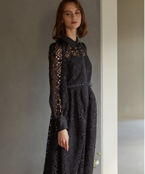 ERADIE ワンピース ドレス ERADIE ワンピース Chemical lace satin shirt dress ケミカル