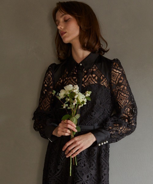 ERADIE ワンピース Chemical lace satin shirt dress ケミカル