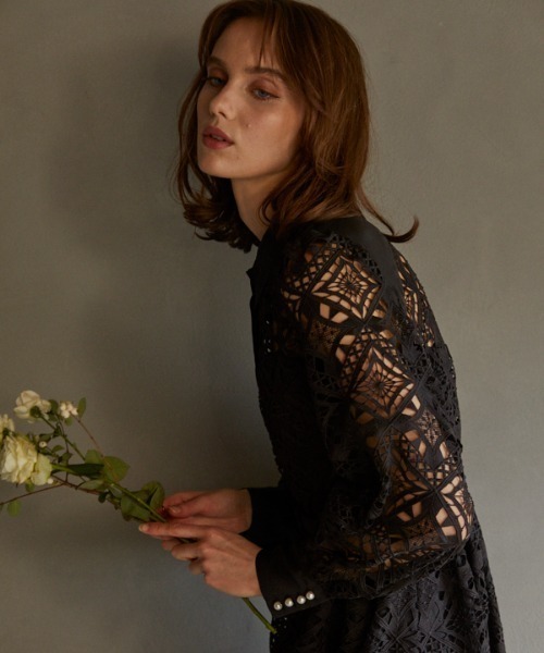 ERADIE ワンピース Chemical lace satin shirt dress ケミカル