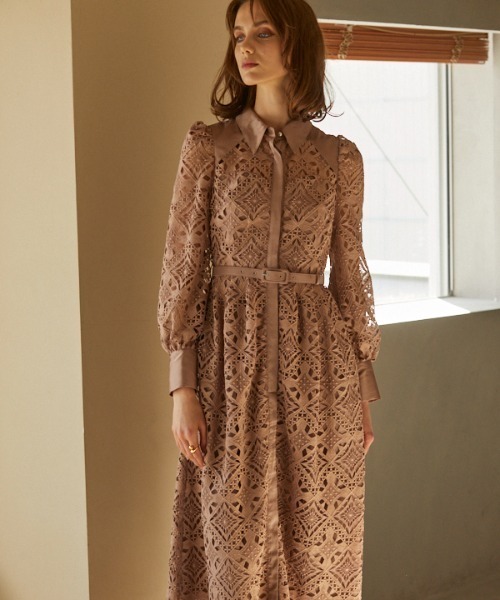 ERADIE ワンピース Chemical lace satin shirt dress ケミカル