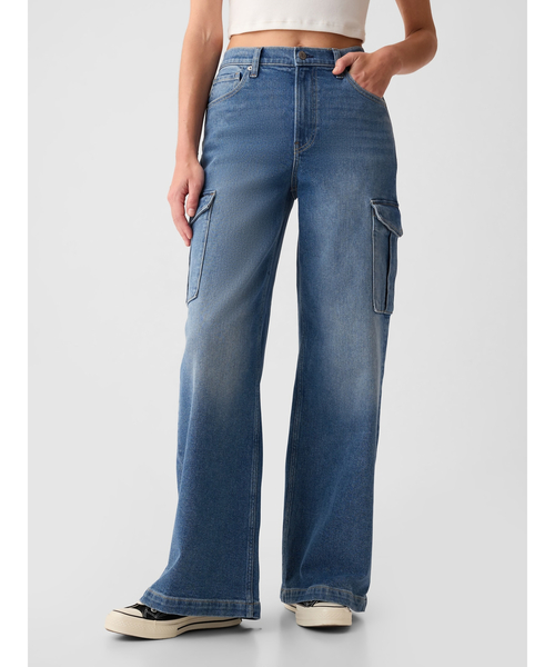 【ウォニョン着用】 JEANS ハイライズワイドカーゴジーンズ GAP ジーンズ デニム デニムパンツ ハイライズ ストライド