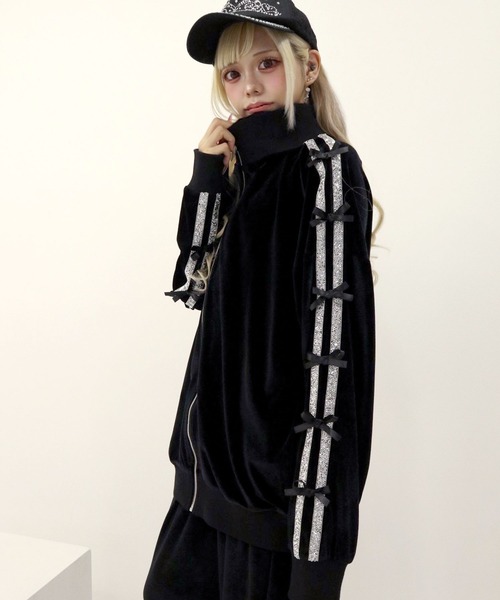 Diable baiser パンツ ビジューラインベロアジャージパンツ レディース