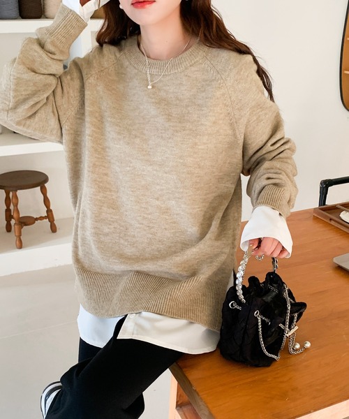 tシャツ ラウンドヘムシャツレイヤード裏起毛インナー レディース