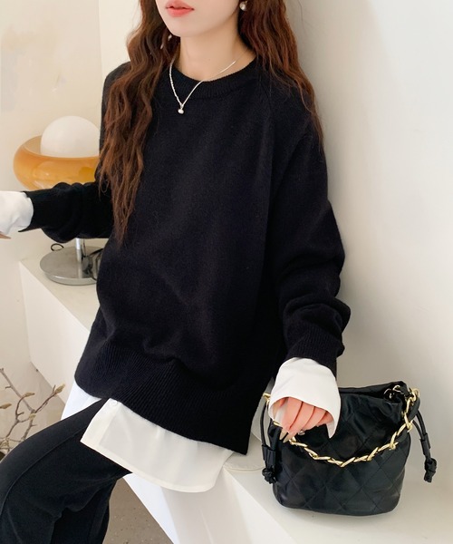 tシャツ ラウンドヘムシャツレイヤード裏起毛インナー レディース