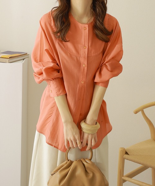 ブラウス シャツ 2way ノーカラーブラウス レディース ブラウス シャツ 2way no collar yoke shirt /2way ノーカラー