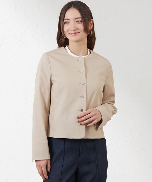 極美品・定価約4.3万 AMACA ウールストレッチ ノーカラージャケット 38 AMACA（アマカ） ジャケット ノーカラージャケット ピケストレッチ