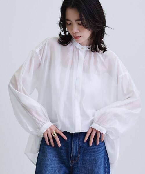 ブラウス シャツ シアーローンミドル丈シャツ/シアーシャツ/シアートップス「洗える/夏服」 レディース