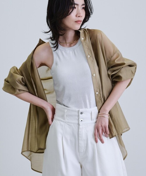 シアーローンミドル丈シャツシアーシャツシアートップス【洗える夏服】 INDIVI GALLEST ブラウス シャツ シアーローンミドル丈シャツ