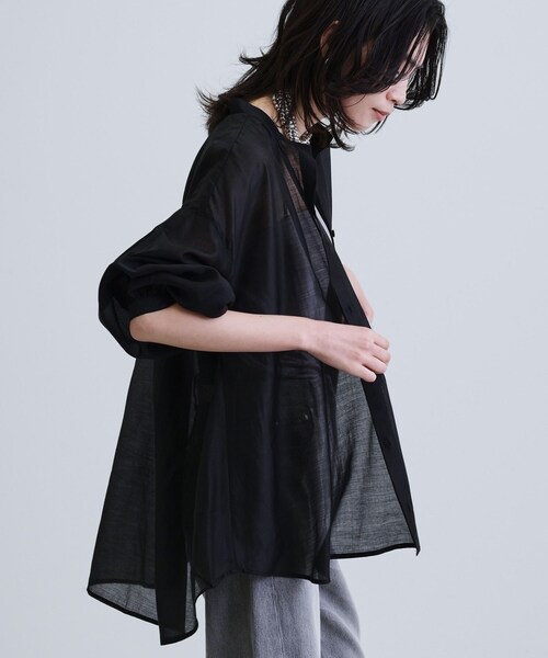 INDIVI GALLEST ブラウス シャツ シアーローンミドル丈シャツ