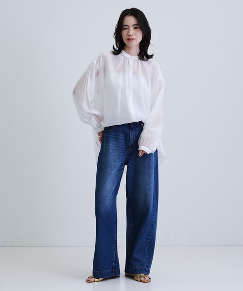 ブラウス シャツ シアーローンミドル丈シャツ/シアーシャツ/シアートップス「洗える/夏服」 レディース INDIVI GALLEST ブラウス シャツ シアーローンミドル丈シャツ
