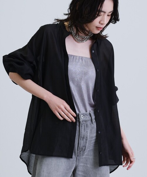 シアーローンミドル丈シャツシアーシャツシアートップス【洗える夏服】 INDIVI GALLEST ブラウス シャツ シアーローンミドル丈シャツ