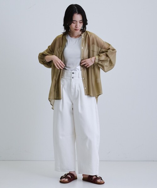 シアーローンミドル丈シャツシアーシャツシアートップス【洗える夏服】 INDIVI GALLEST ブラウス シャツ シアーローンミドル丈シャツ