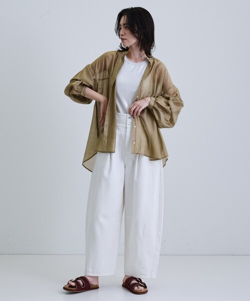 シアーローンミドル丈シャツシアーシャツシアートップス【洗える夏服】 INDIVI GALLEST ブラウス シャツ シアーローンミドル丈シャツ