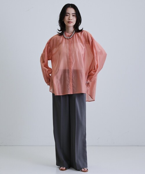 INDIVI GALLEST ブラウス シャツ シアーローンミドル丈シャツ