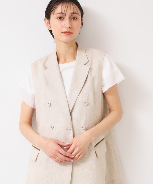 ベスト ジレ 春SALE！「洗える／SETUP可能」リネンライクダブルジレジャケット レディース 春SALE！【洗える／SETUP可能】リネンライクダブルジレ