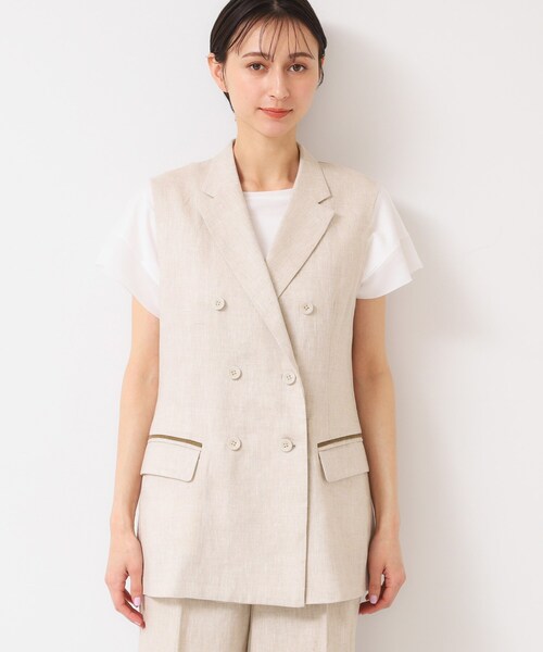 ジャケット、ベストセット クリーム イタリア生地 Retica（レティカ） セットアップ スーツセット レディース ノーカラー