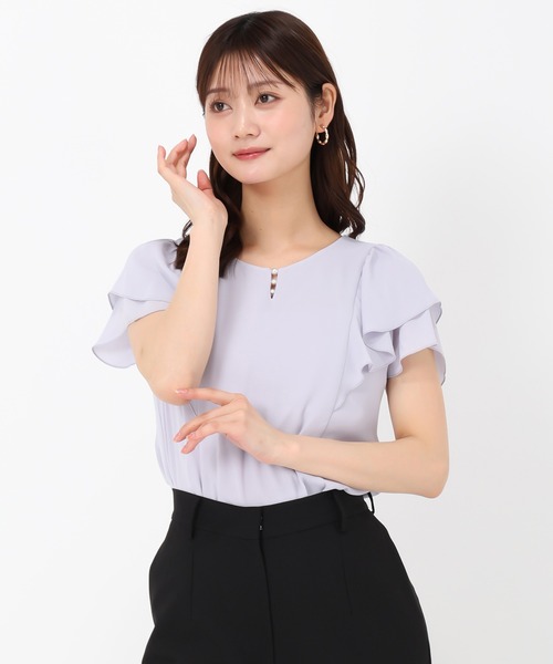 ブラウス シャツ パールダブルフリル袖ブラウス レディースの画像
