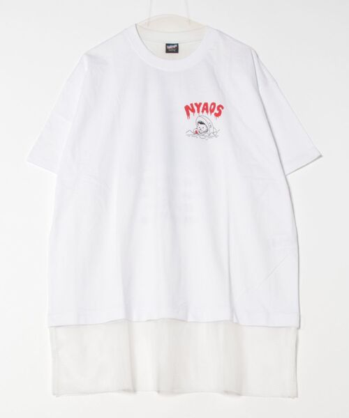 Tシャツ SALE ScoLar Parity スカラー パリティ 351116 NYAOS柄メッシュ切替Tシャツ トップス カジュアル ストリート 猫 原宿系 個性的 ユニセックス ScoLar Parity Tシャツ SALE スカラー パリティ 351116 NYAOS柄