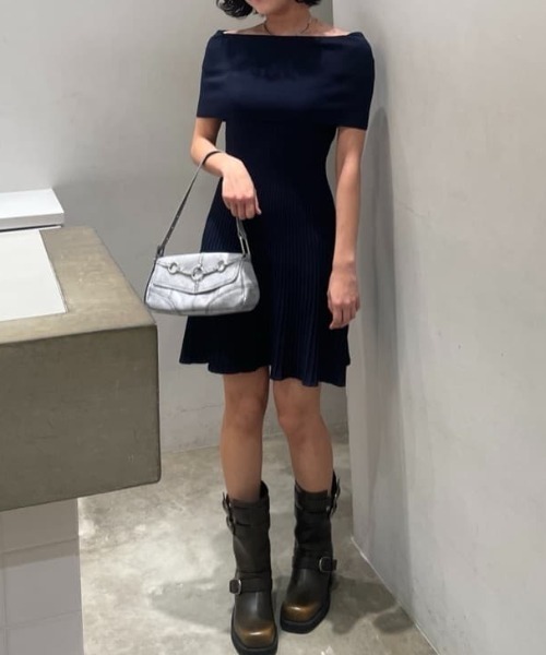 SLY ワンピース OFF SHOULDER RIB KNIT S/OP オフショルダー