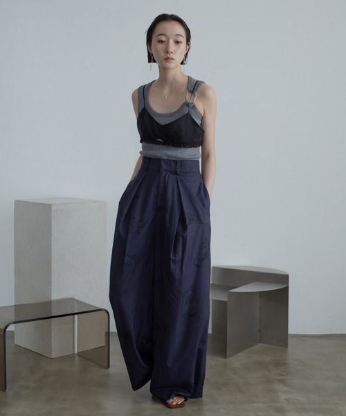 スラックス パンツ オリジナルタロット風アート柄タックイージーワイド