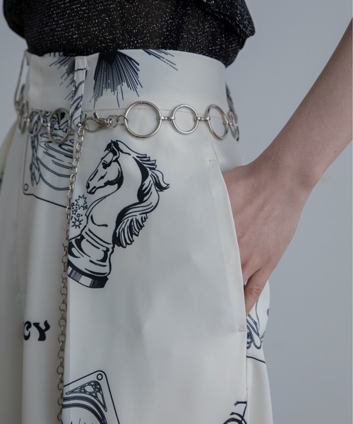 スラックス パンツ オリジナルタロット風アート柄タックイージーワイド