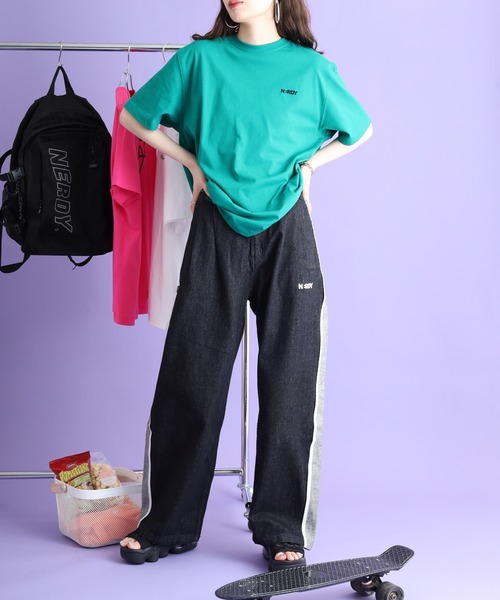 NERDY ジーンズ サイドラインワイドデニムパンツ メンズ レディース