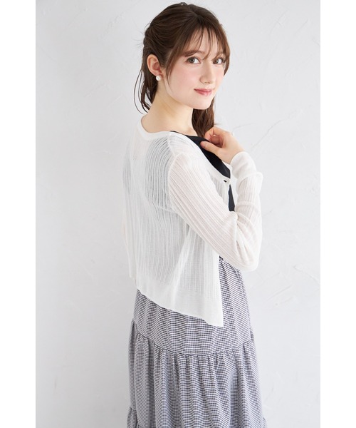 tocco closet カーディガン ゴールド釦ラメ透かし編みニット