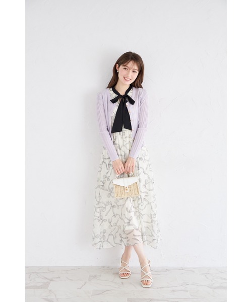 tocco closet カーディガン ゴールド釦ラメ透かし編みニット