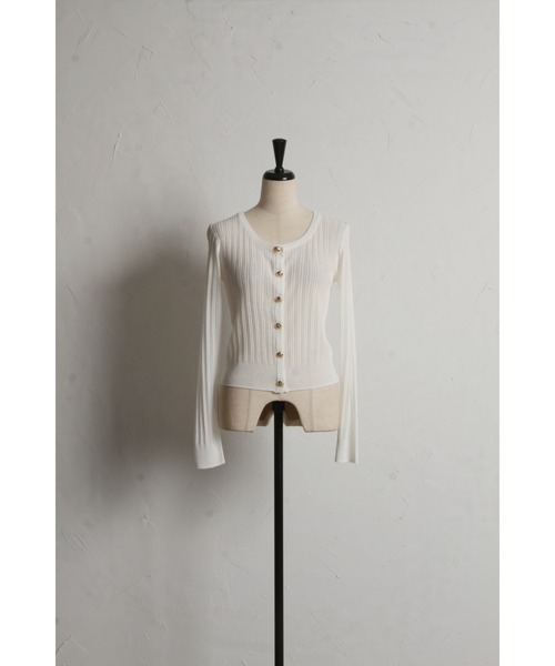 tocco closet カーディガン ゴールド釦ラメ透かし編みニット