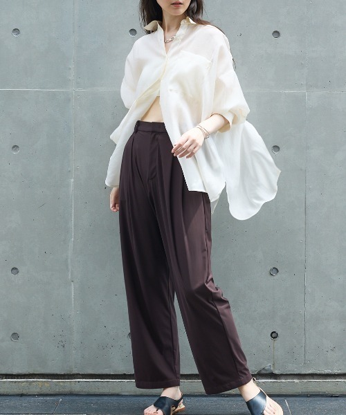 カリテ  タックキュロットパンツ ＋サイズ 〕 トリアセタイプライター キュロットパンツ