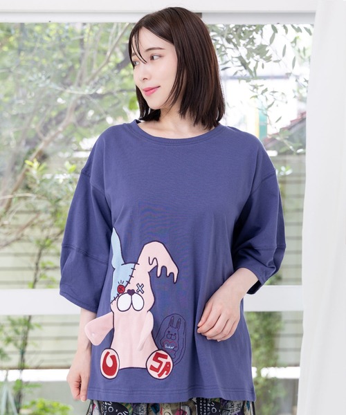 tシャツ 152764：ハグしてくれるウサギぬいアップリケTシャツ レディース