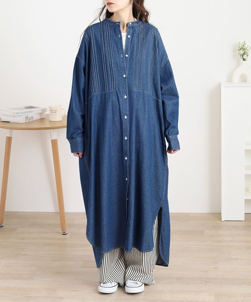 Noia スマホショルダー ワンピース 夏 ピンタックデニムワンピース