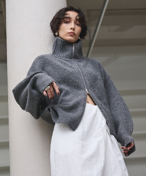 テーラーメイド ブルゾン ナイロン ニット ブルー ジップ ハイネック