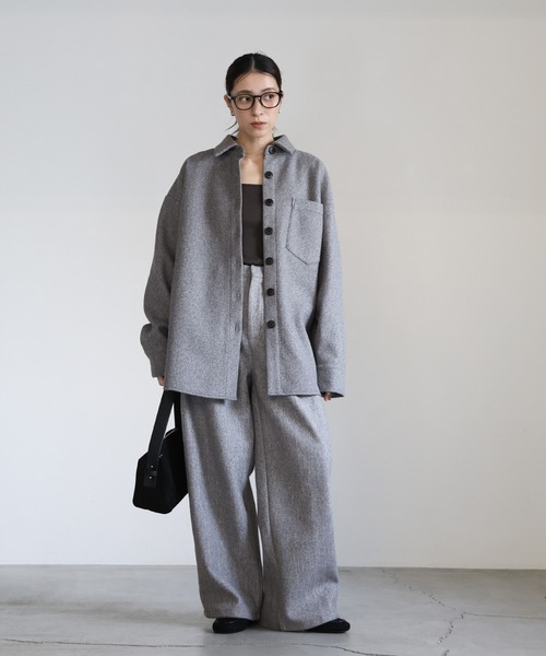 CASEY VIDALENC マオカラー ウールシャツジャケット　グレー　S CASEY VIDALENC マオカラー ウールシャツジャケット グレー S CASEY