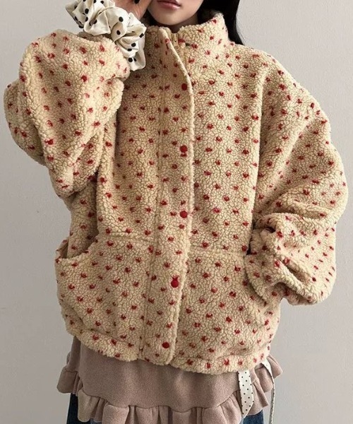 ViViDAY ブルゾン アウター ハート柄もこもこボアブルゾン レディース