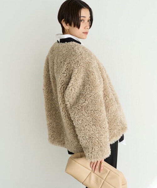 「UNFILO」 ノーカラージャケット SMALL ベージュ レディース_画像2