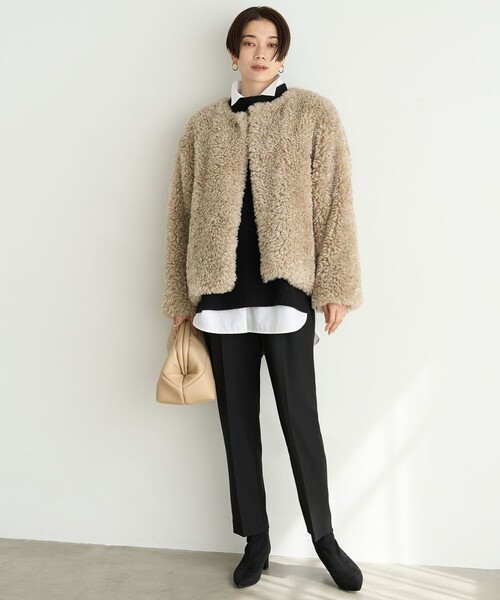 「UNFILO」 ノーカラージャケット SMALL ベージュ レディース_画像3