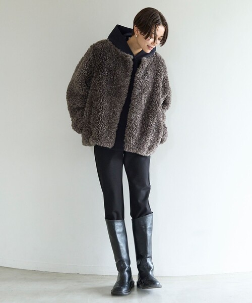 「UNFILO」 ノーカラージャケット SMALL ベージュ レディース_画像6