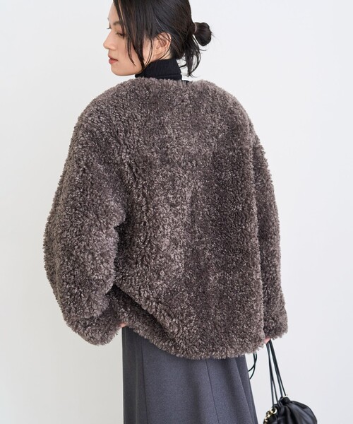 「UNFILO」 ノーカラージャケット SMALL ベージュ レディース_画像7