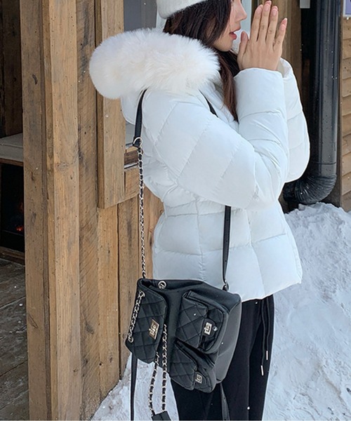 LUCPY ダウンコート ダウンジャケット ボリュームエコファーフード