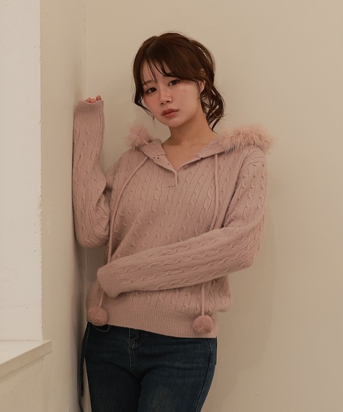 M DOLLY ニット セーター ponpon cable melia knit tops/ポンポン